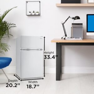Danby Designer Two Door Mini Fridge, White with separate freezer compartment