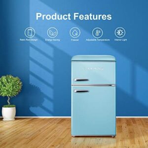 Galanz 3.1 cu.ft. Retro Top Freezer Refrigerator in Bebop Blue, compact and stylish fridge for small spaces