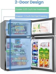 Nafort Mini Fridge with Freezer in grey, showcasing its compact 2-door design and removable shelves