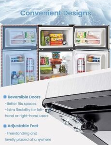 Nafort Mini Fridge with Freezer in grey, showcasing its compact 2-door design and removable shelves
