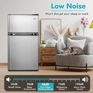 COSTWAY Compact Refrigerator in Silver, featuring 3.2 Cu.Ft. capacity, freezer compartment, and adjustable thermostat