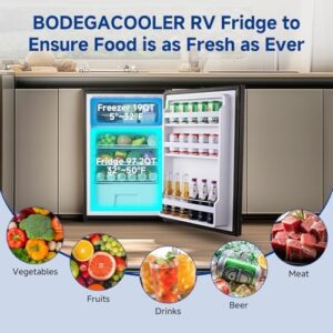 BODEGACOOLER 12 Volt Refrigerator with Dual Cooling and Freezing Modes for RV, Boat, and Camping
