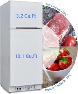 Techomey Propane RV Fridge with Freezer, 13.5 Cu.Ft, Dual Power Refrigerator, Energy Efficient Off-Grid Fridge