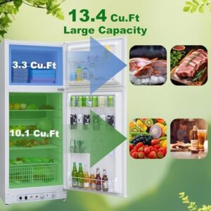 Propane Refrigerator with Freezer 13.4 cu.ft, Gas Fridge, Dual Power, 110v LPG, Top Mount Freezer