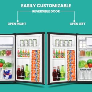 Koolatron 4.4 Cu Ft Energy Efficient Stainless Steel Mini Fridge with Freezer in a modern home office setting