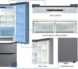 SMETA French Door Refrigerator with Ice Maker - Stainless Steel Counter Depth Design