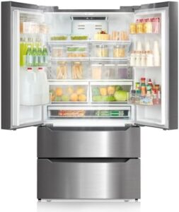 SMETA French Door Refrigerator with Ice Maker - Stainless Steel Counter Depth Design