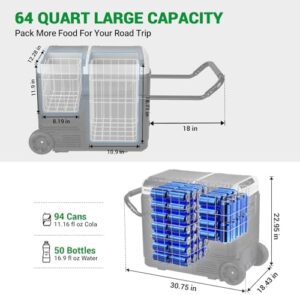 F40C4TMP 12 Volt Portable Refrigerator, 64 Quart Dual Zone Car Freezer with Temperature Control