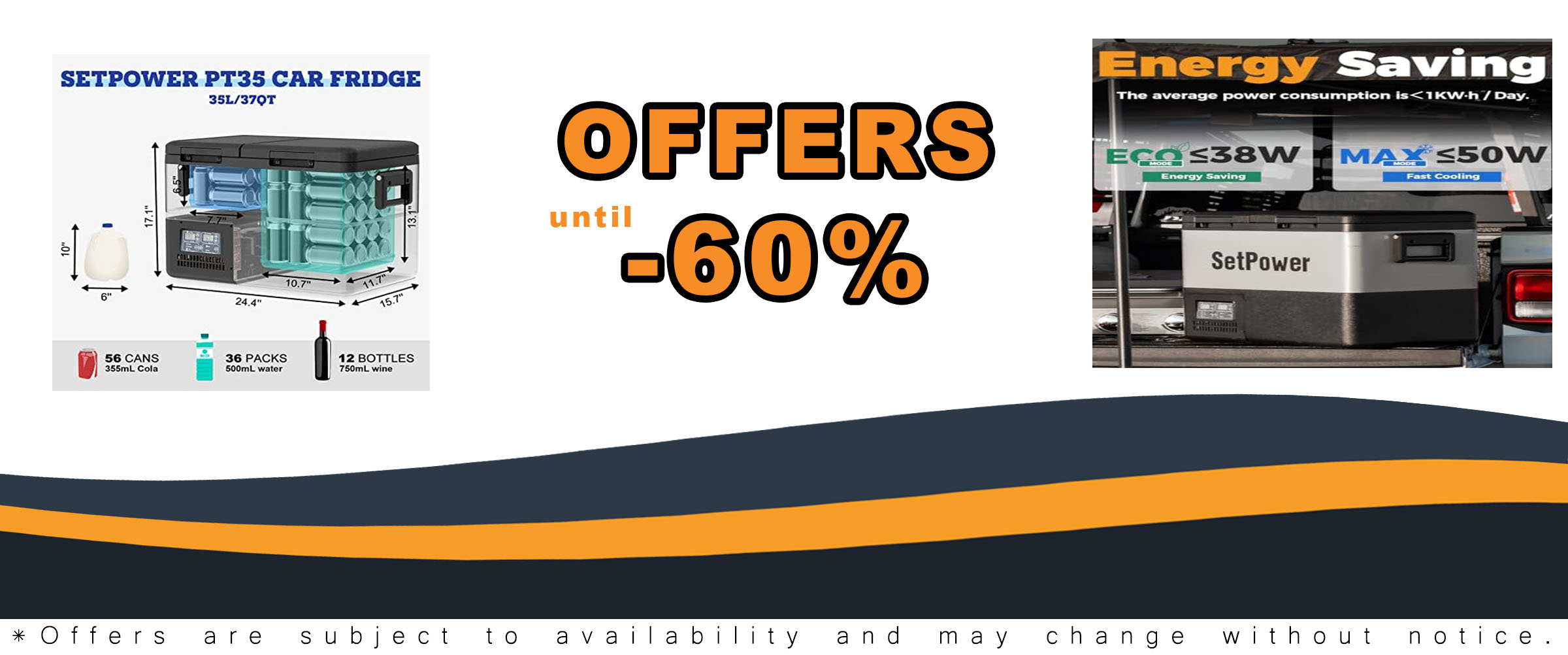 Setpower PT35 Car Refrigerator, 35L Dual Zone Electric Cooler, Perfect for Travel and Camping