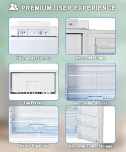 Techomey RV Propane Refrigerator with Freezer 3.5 Cu.Ft, perfect for RVs, campers, and trucks, featuring silent operation and versatile power sources.