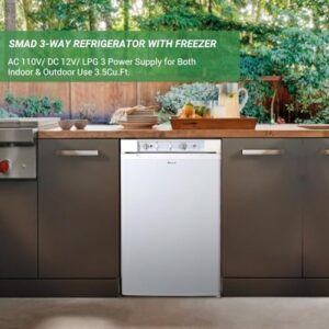 Smad 3.5 Cu.ft Propane Refrigerator with Freezer, White, for Off-Grid and Outdoor Use