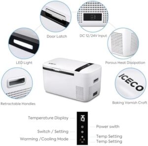 ICECO GO20H 12 Volt Portable Refrigerator, White, with App Control and SECOP Compressor for RV, Camping, and Outdoor Trips
