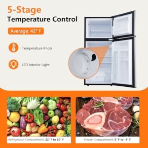 Litake 4.5 Cu. Ft Mini Fridge with Freezer - Compact Stainless Steel Refrigerator  