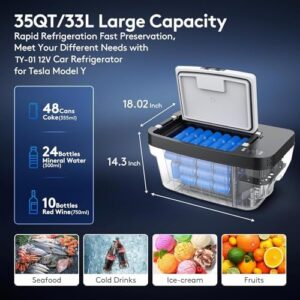 Car Refrigerator for Tesla Model Y, 35QT portable freezer cooler with APP control for road trips