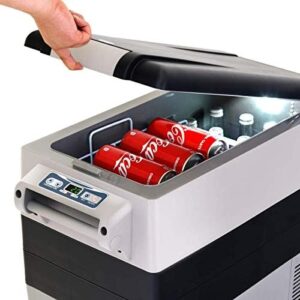 Goplus 54 Quarts Portable Refrigerator Freezer, ideal for car, office, and camping use, with adjustable temperature and dual power options