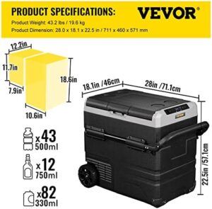VEVOR 12 Volt Refrigerator, 59Qt, Dual Zone Car Fridge Freezer with Wheels and App Control, Perfect for Car, RV, Boat, and Outdoor Use