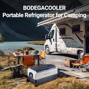BODEGACOOLER 12 Volt Car Refrigerator, portable freezer for road trips, camping, and RVs