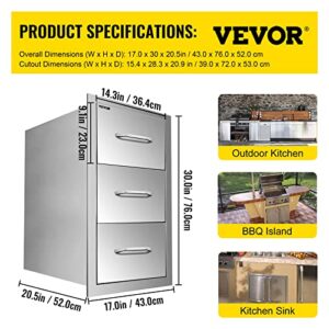 VEVOR Triple Access BBQ Island Drawers with Chrome Handle - Stainless Steel for Outdoor Kitchen