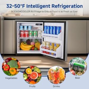BODEGACOOLER 12 Volt Refrigerator, 63.4Quart RV Fridge with LED, Silver