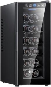 KingChii 12 Bottle Thermoelectric Wine Cooler Refrigerator, Stainless Steel & Tempered Glass Design for Wine Storage
