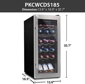 NutriChef Wine Fridge with dual-zone temperature control, 18 bottle capacity, and sleek stainless steel design.