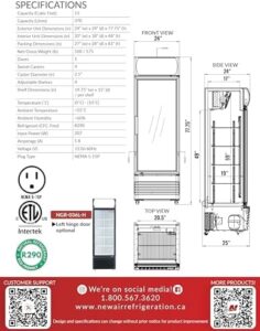 NEW AIR NGR-036L-H Commercial Refrigerator with Glass Door for Stores and Cafés