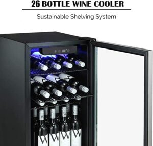 Antarctic Star 26 Bottle Wine Cooler with Clear Glass Door and Quiet Operation
