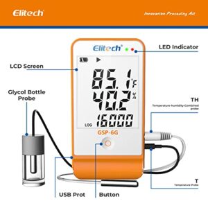 Elitech Digital Temperature Humidity Data Logger in use for monitoring fridge temperature and humidity