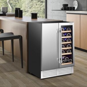 Costway Wine and Beverage Refrigerator, 24 Inch Dual Zone with Lock, Stainless Steel Door, Freestanding & Built-in