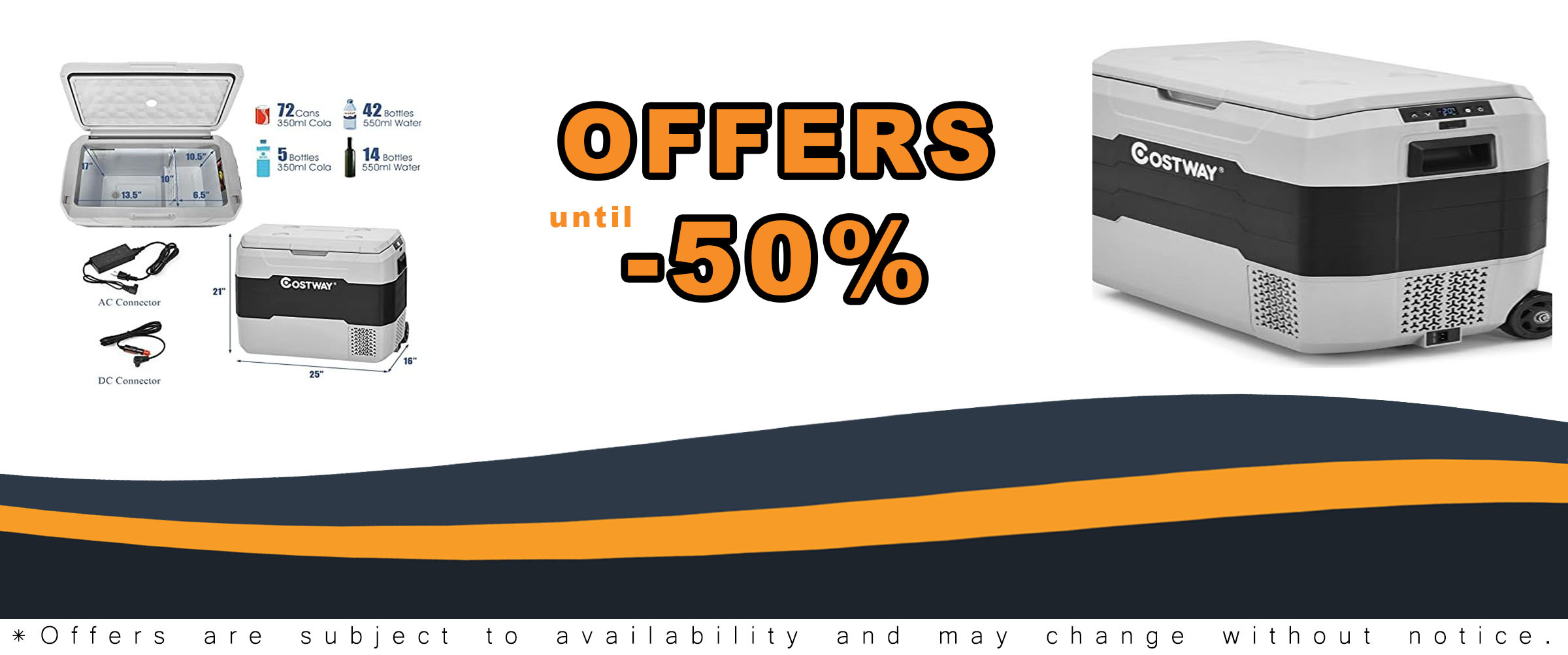 Costway Car Refrigerator Portable 53 Quarts AC/DC Compressor Freezer Cooler, with Telescopic Handle and Temperature Range from -4°F to 50°F