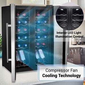 NutriChef Wine Fridge 24 Bottle Wine Cooler Refrigerator Stainless Steel Dual Zone Digital Temperature Control