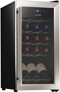 NutriChef Wine Fridge 15 Bottle Wine Cooler Refrigerator, compact countertop design with digital temperature control and airtight glass door