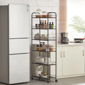 10'' Slim Storage Cart with Wheels, ideal for narrow spaces like kitchen, bathroom, and office