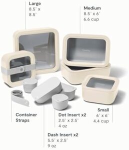 Caraway Glass Food Storage Set, 14 Pieces - Ceramic Coated Food Containers in Cream