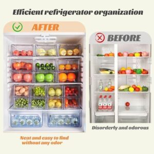 PeJeyiee 6 Pack Refrigerator Drawers - Clear stackable bins for fridge organization and fresh produce storage