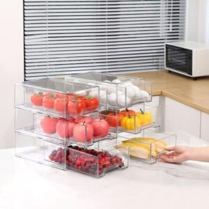 PeJeyiee 6 Pack Refrigerator Drawers - Clear stackable bins for fridge organization and fresh produce storage