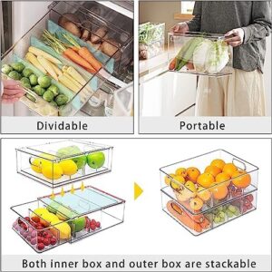 MineSign 9 Pack Stackable Refrigerator Organizer Bins – Clear plastic bins with handles for fridge organization