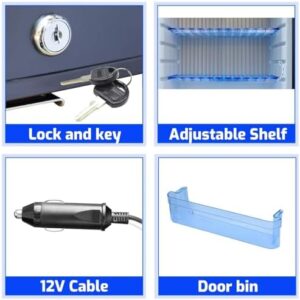12V RV Refrigerator, compact and energy-efficient mini fridge for RV, truck, camping, and boat use with reversible door and lock
