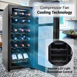NutriChef Wine Fridge - 18 Bottle Wine Cooler, Dual Zone Temperature Control 
