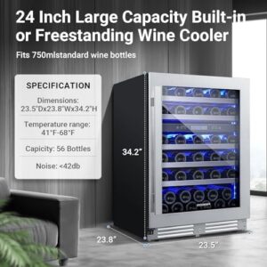 BODEGACOOLER Dual Zone 24 Inch Wine Cooler with Glass Door and Silent Cooling System