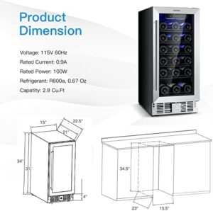 Costway 30 Bottles Wine Cooler Refrigerator, 15" Stainless Steel Wine Cellar with Lock, Glass Door, Digital Temperature Control, Built-in & Freestanding Compressor Mini Wine Fridge for Home Bar Condo