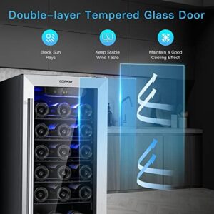 Costway 30 Bottles Wine Cooler Refrigerator, 15" Stainless Steel Wine Cellar with Lock, Glass Door, Digital Temperature Control, Built-in & Freestanding Compressor Mini Wine Fridge for Home Bar Condo