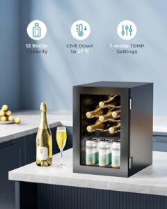 EUHOMY 6 Bottles 6 Can Wine Cooler with Glass Door, Advanced Cooling Technology for Home Use