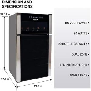 Koolatron 29 Bottle Wine Cooler Refrigerator with dual zone compressor, perfect for storing red, white, and sparkling wines.