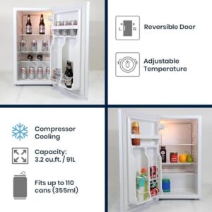 Coors Light Compact Fridge with Bottle Opener, White, Space-Saving Flat Back Design, and Licensed Artwork