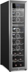 NutriChef Wine Fridge - 27 Bottle Wine Cooler with Dual Zone Temperature Control and Airtight Glass Door