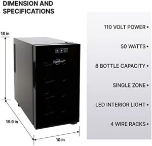 Koolatron 8 Bottle Wine Cooler, thermoelectric wine fridge for red, white, and sparkling wines, compact and sleek design