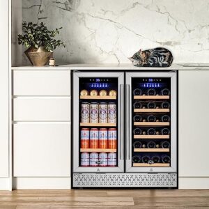 Tylza 30 Inch Wine and Beverage Refrigerator – Dual Zone Wine Cooler with French Doors