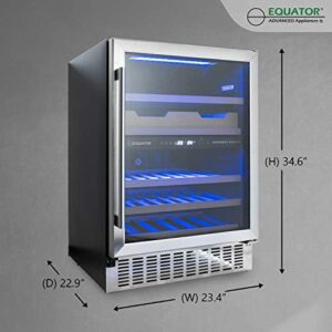 Equator Luxury Hybrid Dual Zone Gourmet Center 43 Bottles+Cans+Fine Foods 110V, energy-efficient wine refrigerator, dual zone wine cooler