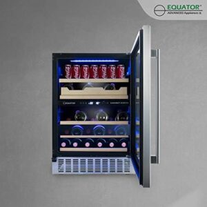 Equator Luxury Hybrid Dual Zone Gourmet Center 43 Bottles+Cans+Fine Foods 110V, energy-efficient wine refrigerator, dual zone wine cooler